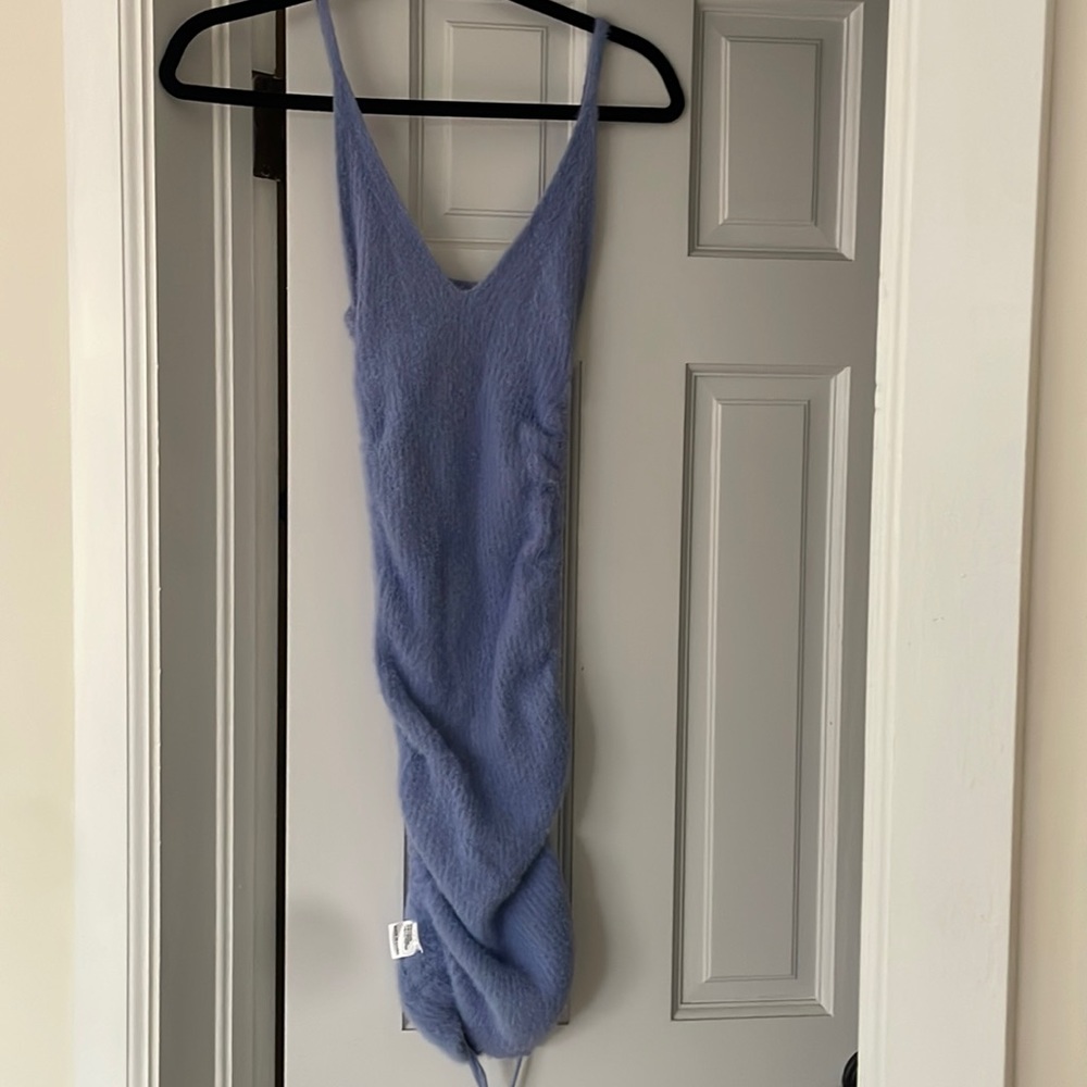 Blue fuzzy dress with adjustable length could be long or short from UO